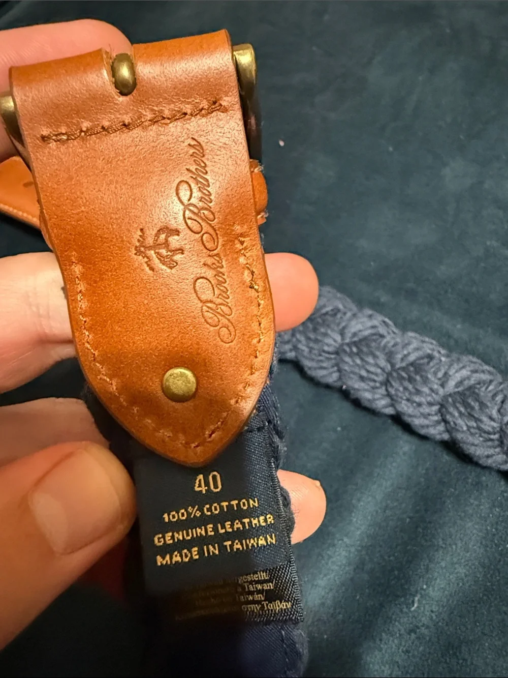 Brooks Brothers Braided Belt in Dark Gray with Tan Leather Trim